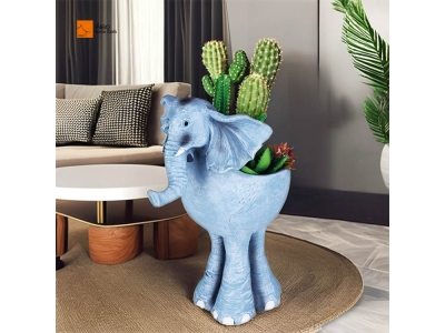 Wholesale New Design Blue Polyresin Cute Plants Pot Home Garden Balcony Decoration Elephant Shaped Flower Pot