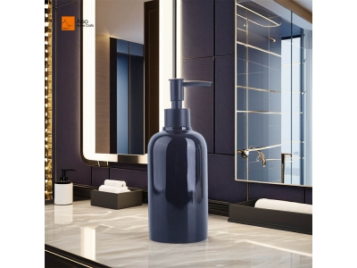 Custom Luxury Hotel Bath Supplies Resin Dispenser For Soap Foam Liquid Bottle With Pump Black Shampoo Bottle