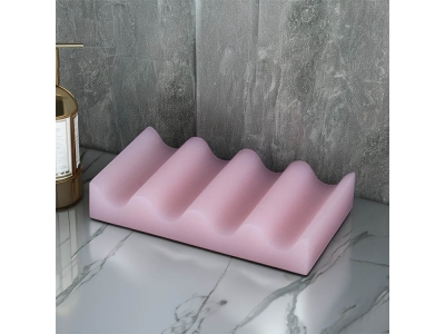 Wholesale Rectangular Shape Soap Holder With Wave Pattern Orange Customized Logo Hand Made Polyresin Bathroom Bathtub Soap Dish