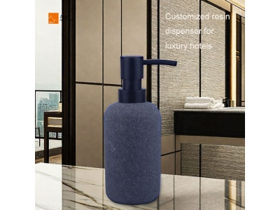 Round Shape Hand Made Gray Polyresin Polystone Bathroom Use 200ml Small With Black Plastic Pump Lotion Bottle Dispenser