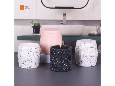  Multifunctional Pet Urn Colorful Stone Candle Pot Polygon Customized Scented Terrazzo Candle Holder Container With Lid For Gifts