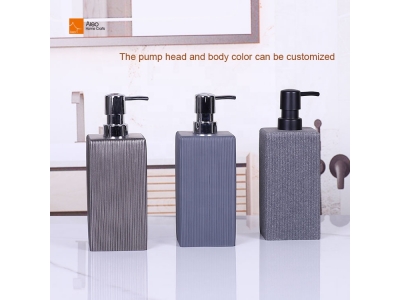 High Quality polystone Square Resin Soap Dispenser Bottle With Decorative Strip Bathroom Accessories Set Hands Clean Dispenser