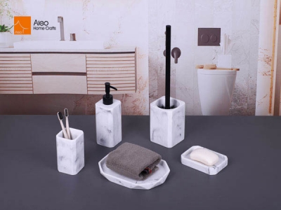 White Marble Bathroom Vanity Six-Piece Set Accessory Counter Top & Bathroom Accessories