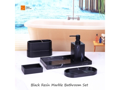 Luxury Matte Black Marble Soap Dishes and Bathroom Accessory Set for Washroom Polyresin Dispenser for Soap