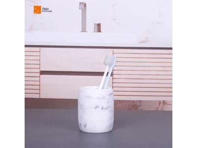 Fashionable simple style polyresin white marble Toothbrush Organizer holder tumbler Bathroom Set