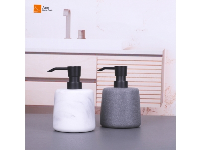  Wholesale  Marble Bathroom Decorative Polyresin Polystone Soap Dispenser with Black Pump Customizable for Hotels OEM Lotion