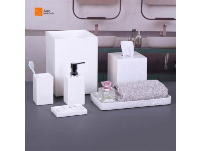  ALEO Custom OEM/ODM Polyresin bathroom Accessories Set White transparent swirl cloud texture bathroom sets