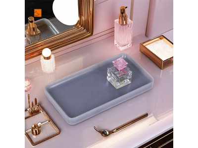 Factory Wholesale Pure Resin Bathroom Vanity Tray Gray Rectangular Shape Kitchen Sink Counter Storage Food Serving Tray Home Use