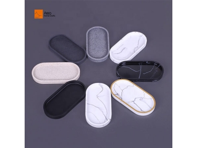 Vintage Retail Oval black white Polyresin Serving Rolling Tray Bathroom Amenity Tray For Hotel Home Toiletries Vanity Tray