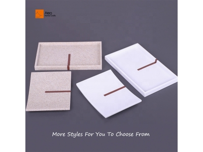 Sandstone for bathroom vanity resin tray hot sale rectangular polyresin beige matt finish amenity tray set small tray for towel