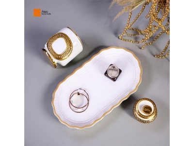  Luxury Resin Concrete Oval Gold Rim Vanity Tray Cement Serving Tray Multifunctional Decorative Jewelry Organizer Dish At Home