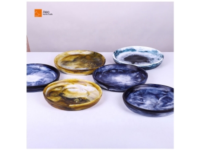  Aleo Handmade Modern Resin Salad Vanity Tray Marble Swirl Decorative Platter Dish for Key Nut Candy Storage at Home