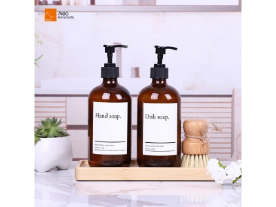 Wholesale Reusable Glass Amber Dispenser Pump Refillable Shampoo and Conditioner Bottles with Hand Soap for Hotel Bathrooms