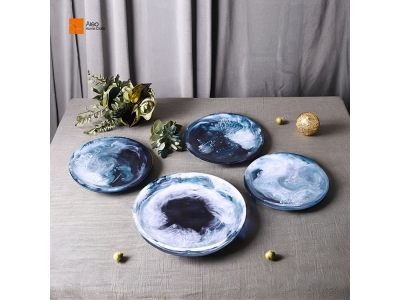 Modern Luxury Creative Swirl Pattern Resin Salad Vanity Tray Unbreakable Reusable Serving Salad Platter for Home Kitchen Dishes