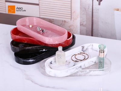  Oval Pink Marble Serving Tray Polyresin Vanity for Kitchen Sink Topper Toilet Tank Tray Storage Soap Dish Decorative Resin tray