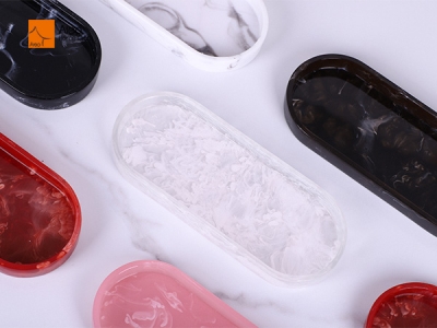 Waterproof Oval Resin White Marble Vanity Tray for Perfume and Jewelry Serving Customizable for Hotel Bathroom Home Decoration