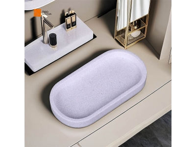 Oval White Terrazzo Polyresin Bathroom Vanity Tray Waterproof for Perfume and Jewelry for Dresser Home Decoration BSCI resin