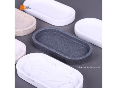 Custom Design Grey Resin Oval Tray Polystone Decorative Cosmetic Countertop Organizer for Jewelry Vanity Hotel Amenities Tray