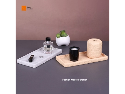 Customized Beige Travertine Serving Tray Concrete Marble Stone Rock Nordic Bathroom Vanity Tray Home Decoration Hotel Amenities