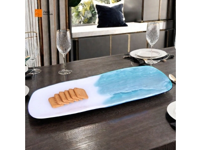 High Quality Pearlized Translucent Rectangular Serving Tray Swirl Style Decorative Bread and Fruit Cake Plate Holder