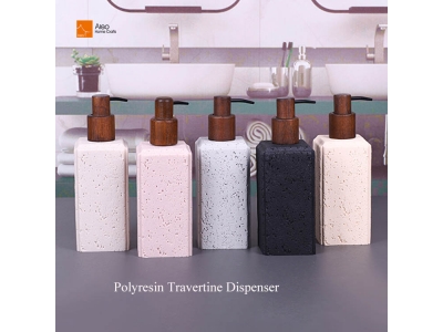 Wholesale Custom Polyresin Natural Marble Travertine Stone Bathroom Set Sundry Storage Tray Tissue Box Dispenser Lotion Shampoo