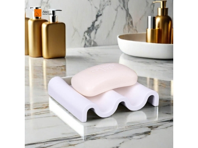 Wave White Polyresin Soap Dish Bathroom Accessory Cement Stone Effect Resin Soap Dish Holder and Vanity Tray China Supplier