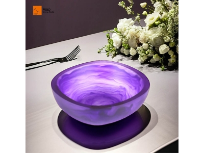 Handmade Modern Design Kitchen Accessories Multi-Colour Resin Small Tray and round Bowl Set with Salad Servers for Snacks Nuts