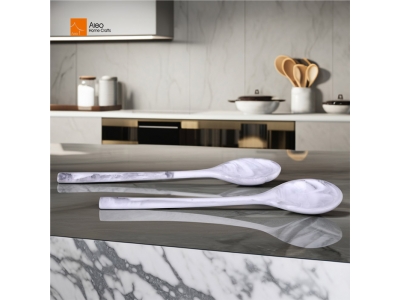 Modern Design Customized Salad Server Spoon Durable Reusable Resin Tableware Factory Price Party Housewares White Aqua Swirl