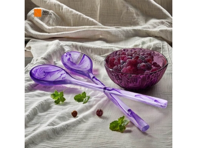 Hot Sale Latest Modern Design Swirl Resin Purple Salad Stir Spoon and Resin Bowl Set for Parties Kitchen Restaurants