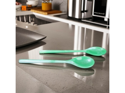 2-Piece Luxury Green Pearlized Resin Salad Servers with Long Handle Modern Design Mixed Vegetable Fruit Bowl Dinner Tool Set