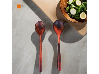 High-End 13-Inch Salad Serving Spoon Modern Design Resin Brownish-Red Aqua Swirl Salad Mixer Reusable Kitchen Hotel Home Parties