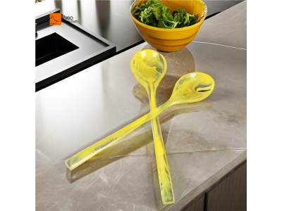 Aleo Modern Design Long-Short Salad Servers Marble Swirl Yellow Aqua Swirl Vegetable Stirring Tool Long Handle Set Party Mixing