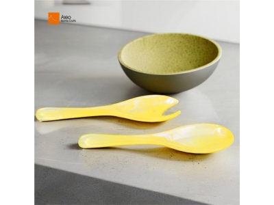 2024 Custom High-End Resin Salad Server Yellow Aqua Swirl Design Home Kitchen Tools for Party Coffee Hot New Salad Mixing Spoon