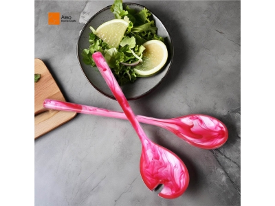 Customized 13-Inch Rose Red Aqua Swirl Salad Server Resin Stir Tools Home Hotel Coffee Tea Versatile Vegetable Fruit Mixing