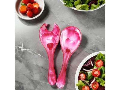   Food safe High Quality Rose Red Aqua Swirl Salad Spoon Durable Resin Modern Design Tableware for Easy Clean Mixing in Kitchen