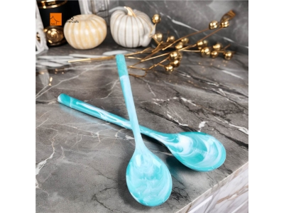 Modern Design High-End Polished Aqua Polyresin Salad Servers Handcrafted Mint Green Stir Tool Swirl Pattern Home Hotel Party