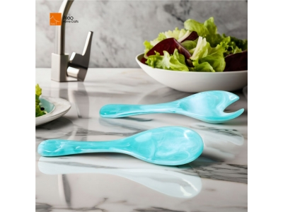 Modern Mint Green Aqua Swirl Salad Stir Spoon High-End Polish Long-Lasting Resin Serving Tool Set Customizable Home Use Spoons