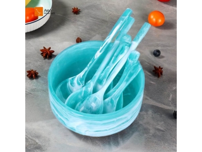 Factory Mint Green Resin Tray Handmade Kitchen Tabletop Salad Bowl Durable Salad Holder Hotel Home Use Colorful Dinner Bowl