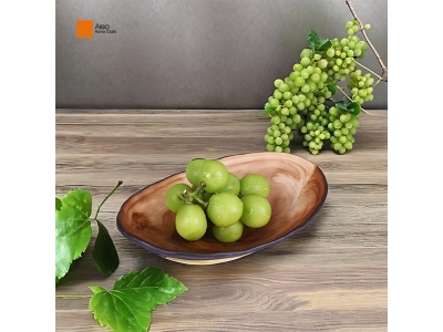 Handmade Modern Design Resin Oval Serving Bowl Brown Color with Wooden Fruit Bowl for Dinnerware Platters or Party Decor