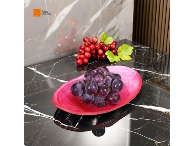  Handmade Acrylic Resin Serving Tray Factory Price Oval Shape with Marble Texture Aqua Swirl Fruit Salad Bowl Canteen Party