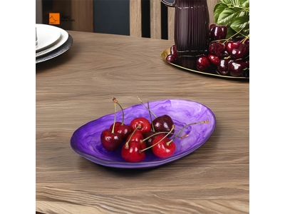 Luxury Purple Marble Fruit Bowl Set Swirl Resin Nordic Kitchen Decor Polyresin Salad Bowl and Fruit Platter Trays for Parties