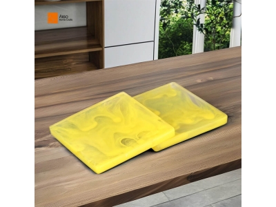 Handmade Modern Design Colorful Resin Coaster Custom Shaped Square Yellow Swirl Cup Pad Tabletop Protection for Cold Drinks Wine