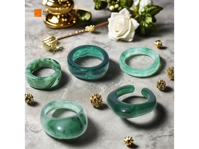 Aleo Home Green Resin Rings Set Transparent Vintage Jewelry Stackable Joint Ring Perfect Outdoor Gift for Sisters and Friends