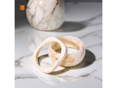 Aleo Large Ivory White Resin Bangles Modern Geometric Charm Bracelets Great Outdoor Gift for Friends Lovers Exquisite Jewelry