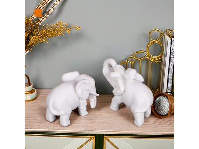  Premium Handcrafted Fortune Elephant Figurine Modern Style White Alabaster Stone Elephant Decorations Resin Statues Set