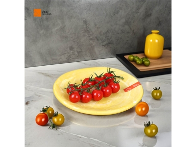 Portable 8.1-Inch Classic Fruit Container Handcrafted Resin Salad Bowl with Yellow Marble Pattern for Kitchen Parties