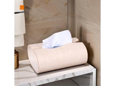  Wholesale Factory Price Natural Polyresin Travertine Beige Tissue Box Gorgeous Customized Toilet Bathroom Hotel Amenities