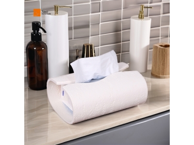 Amazon Hot Sell High Quality Polyresin Travertine S-Shape Rectangle Tissue Box Holder Luxury Bathroom Amenities for Hotels