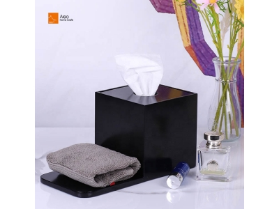  OEM Luxury Square Black Resin Amenity Tray Magnet Cover for Tissue Holder Box Hotels Customized Bathroom Accessory Wholesale