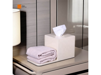 ALEO Custom Square Rectangular Polyresin Tissue Box Beige & Black Amenity Tray Living Room Office Hotel Bathroom Towel Storage